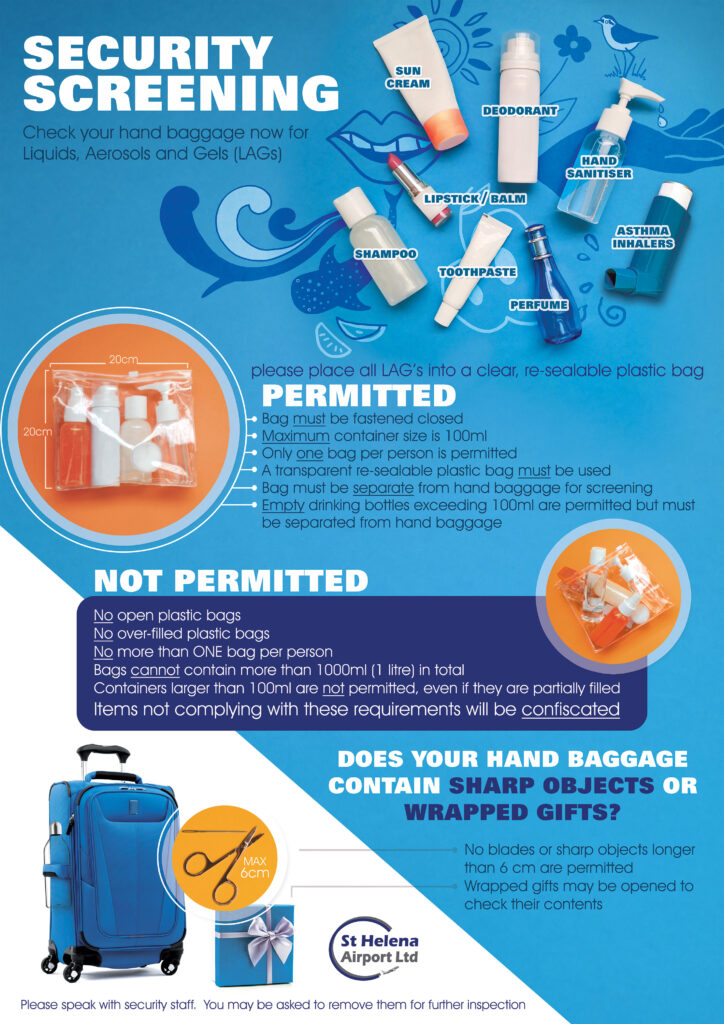 Security screening poster showing items that are permitted and not permitted in cabin baggage